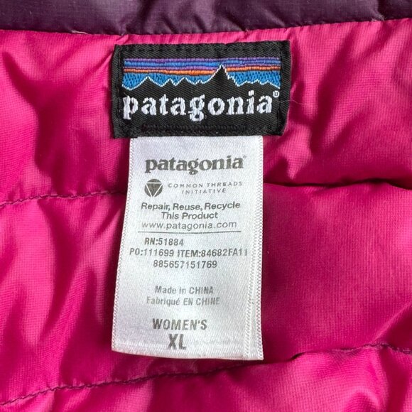 PATAGONIA Goose Down Sweater Jacket Womens XL Purple Puffer Winter Coat Warm - Picture 9 of 15